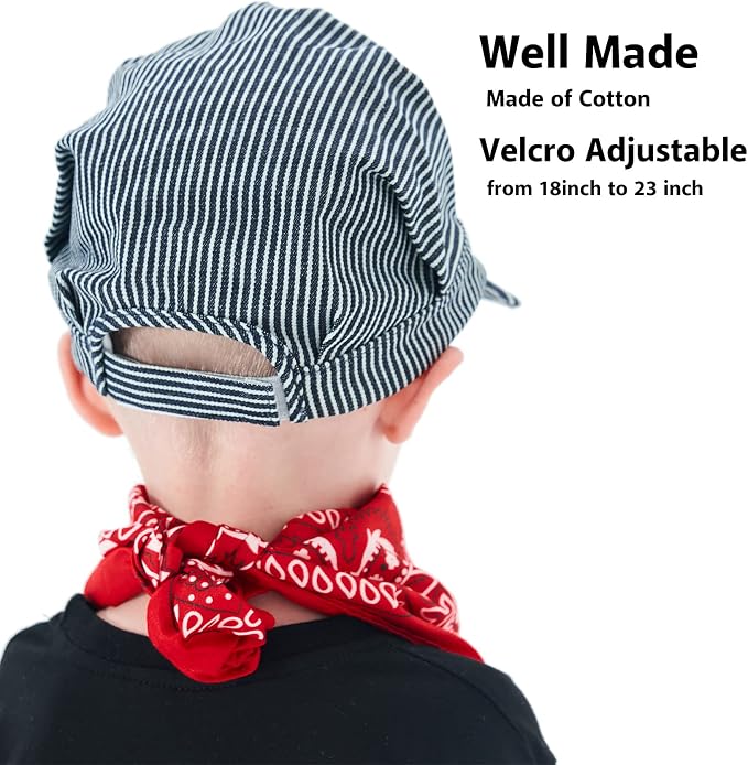 Conductor Hat+Wooden Train Whistle+Paisley Bandanna (3 in 1) Engineer Cap Adjustable Train Conductor Dress Up Kit for Kids Red