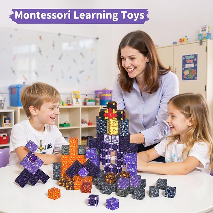 Magnetic Blocks Building Toys - 108PCS Magnet Building Block Set Construction Cubes STEM Sensory Stacking Kids Toy for Age 3-5, 4-8, 8-12