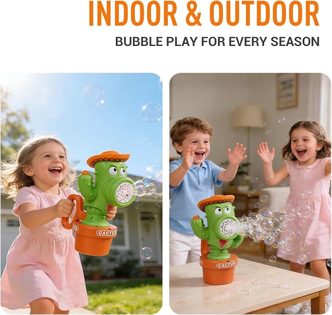 Cactus Bubble Machine, Automatic Rechargeable Bubble Blower for Kids with Handheld,Lights and Music, Dancing Cactus Toy Bubble Maker for Bathtub Bath,Outdoor Birthday Wedding Party