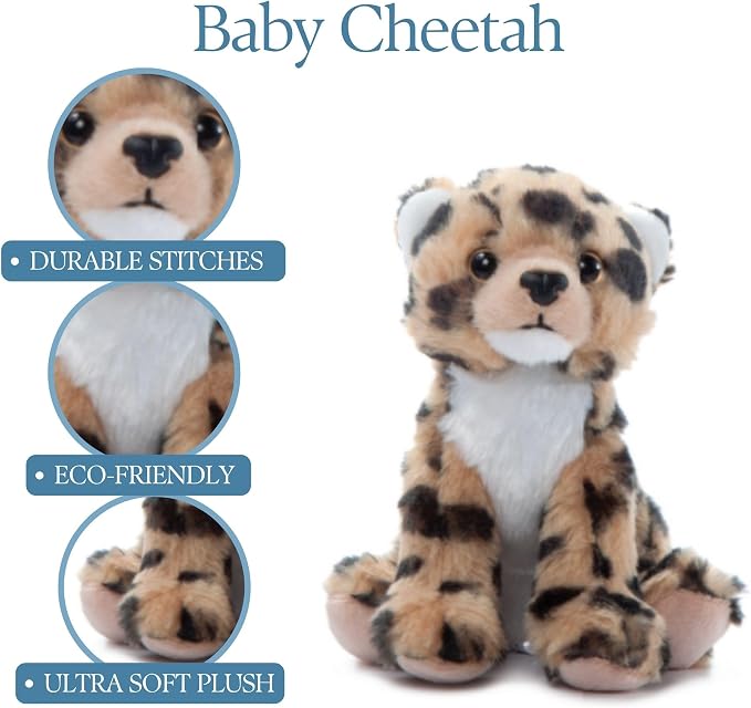 The Petting Zoo Cheetah Stuffed Animal Plushie, Gifts for Kids, Wild Onez Babiez Zoo Animals, Cheetah Plush Toy 6 inches