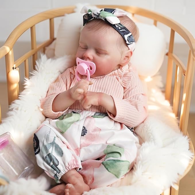 DAYOFFKIDS18Inch Sleeping Reborn Baby Doll, Realistic Newborn Baby Doll with Vinyl Body, Handmade Lifelike Washable Body Features, for Kids Ages 3+ (TwinAPink)