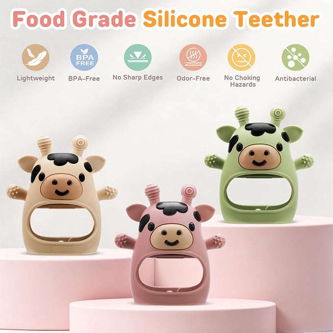 2 Pack Baby Teething Toys 3-6 6-12 Months, Adjustable Anti Dropping Wrist Teething Mittens, Food Grade Silicone Baby Chew Toys for Sucking Needs Teether for Newborns Infants Teething Relief