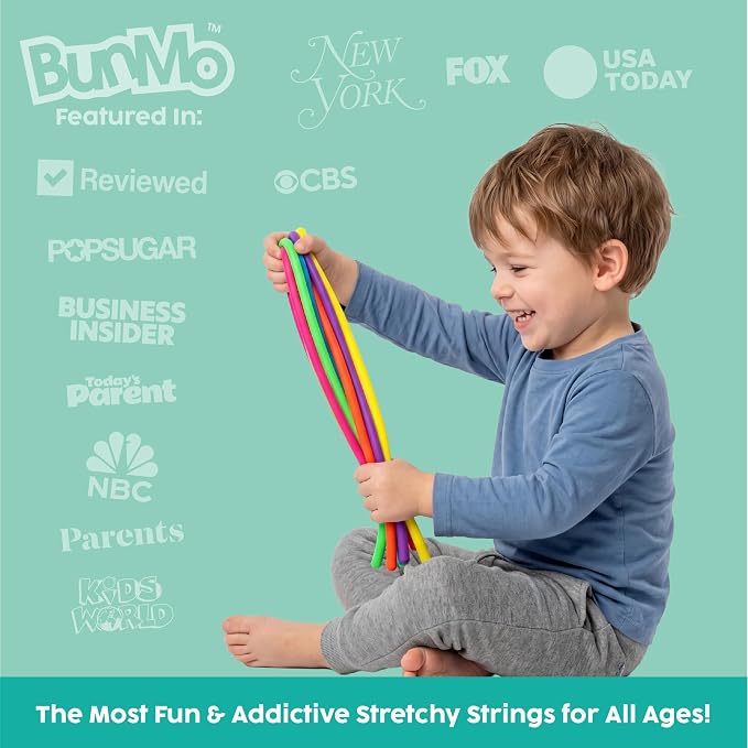 BUNMO Sensory Toys Stretchy Strings for Toddlers 3+ - Stimulating & Addictive Fidget Toys for Kids - Hours of Fun for Kids - Non-Mouthable Toy 3+ - Smooth 6 Pack