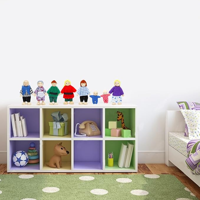 ONEST 8 Pieces Wooden Dollhouse Family Set Mini People Figures Sets Dollhouse Dolls Wooden Doll Family Pretend Play Figures Accessories for Pretend Dollhouse