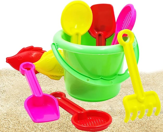 288-Pack Mini Beach Day Playsets, 3.25" Sand Bucket Play Set Box Includes, Pail, Shovel, Rake, Sifter Scoop, Dolphin Fish Sand Trays Toy for Boys and Girls Birthday Party Favor (288-Pack)