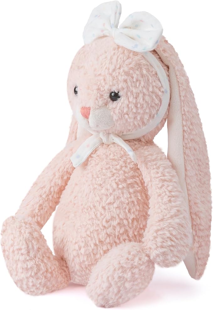 Bunny Stuffed Animal Soft Rabbit Cuddly Toy 10'' Long - Eared Plush Bunny with White Bow Headband Plush Toys for Babies and Toddlers