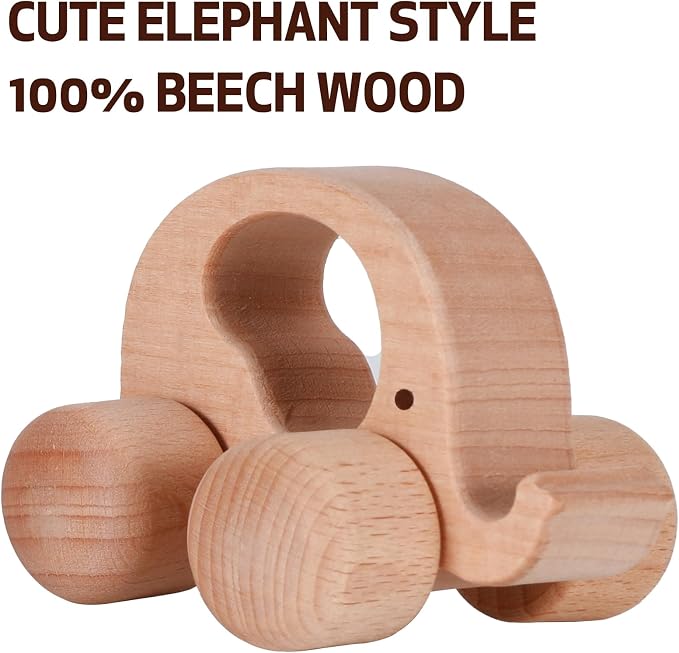 Wooden Toys Cars (2 Pack) for Toddler Montessori Inspired Teething Push Toys Exercise Baby's Grip Ability