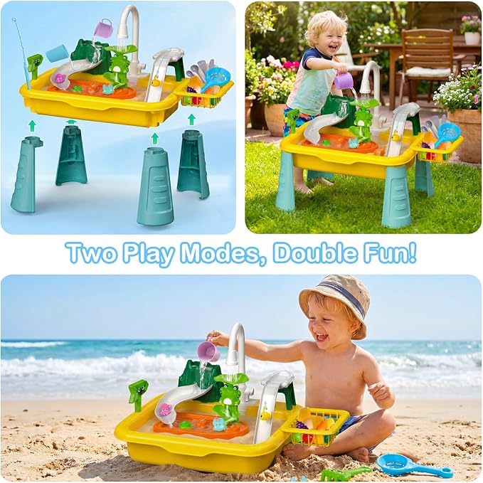 Toddler Water Table with Running Water Sink, 2026 Upgraded Kids Kitchen Play Sink Toy with Pump, Fishing Game & Sensory Water Play Toys for Boys Girls Ages 1-3