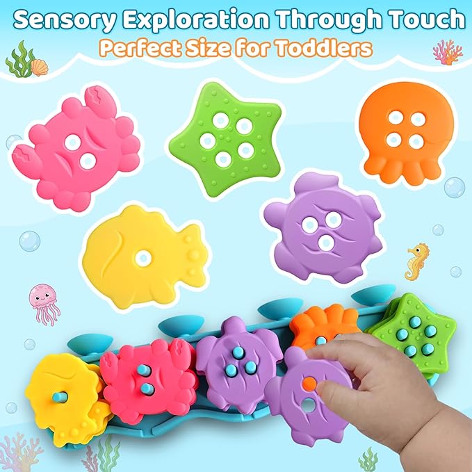 Bath Toys for Kids Ages 1-3 Mold Free Bath Toys Toddlers 2-4 Silicone 21 PCS Ocean Shape Sorters for Toddlers 1-3 Stacking Bathtub Suction Water Play Toys for Toddlers 3-5 Girl Boy Early Learning