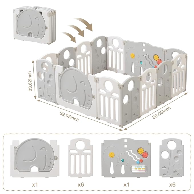 LulliSpace Baby Playpen,for Kids and Toddlers,Kids Activity Centre Safety Play Yard,Indoor&Outdoor Pattern Baby Fence with Game Panel, Safety Lock, Non-Slip Bases, Adjustable Shape,14 Panels