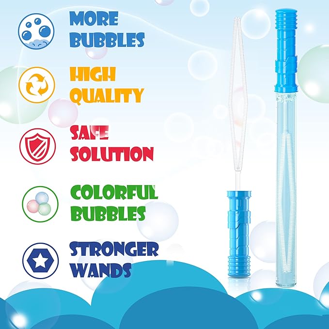 Inscraft 30 Pack 14’’ Big Bubble Wands, 8 Colors 1 Hole Wands x30 for Summer Toy, Outdoor/Indoor Activity, Easter, Birthday, Graduation, Bubbles Party Favors for Kids