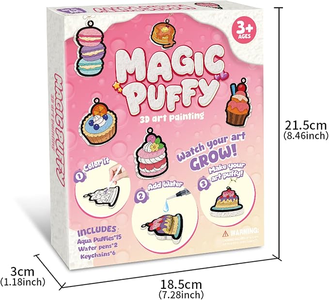MZYTOZA 3D Art Craft Aqua Magic Puffs Paint Kit - Magic Foam Texture Painting Kit, 15 Mess-Free Paint by Number Craft for Kids, Christmas Gift Idea & Stocking Stuffer(Dessert Style)