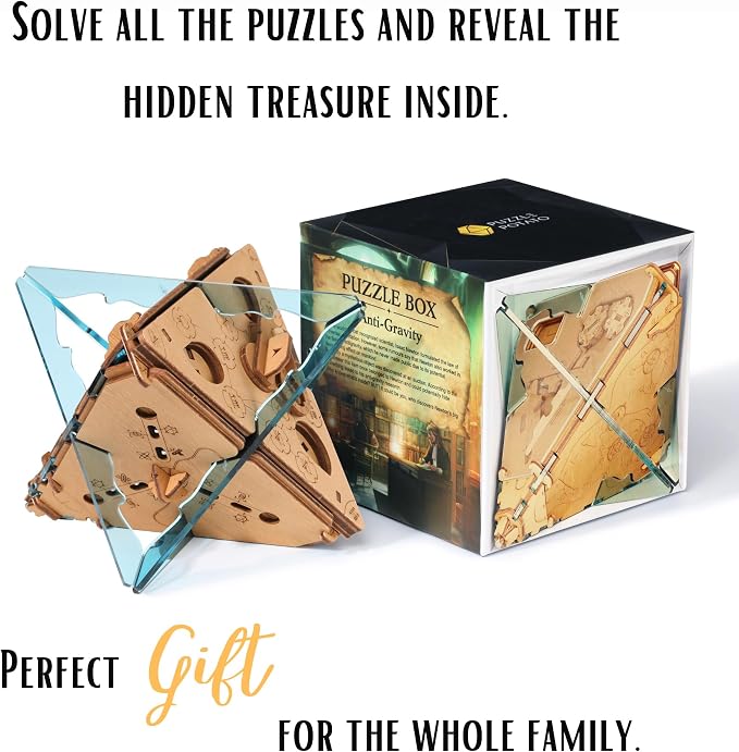 PUZZLE POTATO Anti-Gravity Puzzle Box - 3D Brain Teaser Puzzle for Adults - Wooden Treasure Chest - Money Puzzle Box for Cash Gift - Escape Room Game