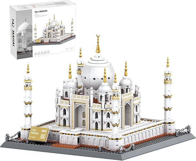 Taj Mahal Building Block Set 1113 Pieces Large World Wonder Architecture Model India Landmark Souvenir with Golden Finials & Nameplate Gift for Adults Teens