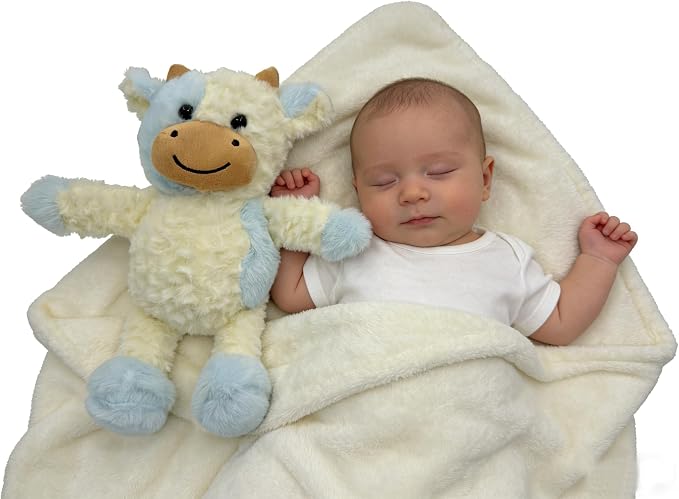 YUKOUQIAN Cow Stuffed Animal Cow Plush Doll Toy 11.8 inch for Girls Boys (Stand Cow Light Blue)