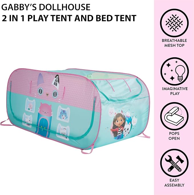 Gabby’s Dollhouse 2-in-1 Kids Pop-Up Play Tent and Twin Bed Tent, Indoor Playhouse for Pretend & Imaginative Play