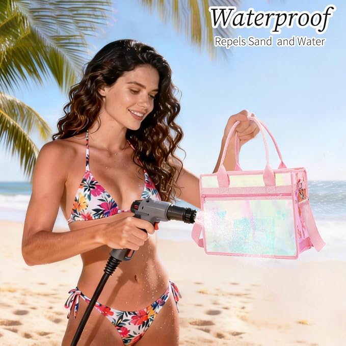 Fammart Mesh Beach Bag for Women, Large Beach Toy Pool Bag with Zipper Pocket, SandProof Cruise Essentials 2026 Family Travel
