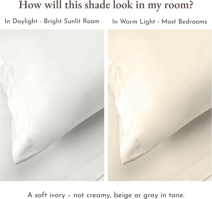 California Design Den Deep Pocket Queen Sheets Set - Natural 100% Cotton Sheets Queen Size Bed Set, Soft Sateen Weave, Breathable and Durable Bedding Ivory (Eggshell)
