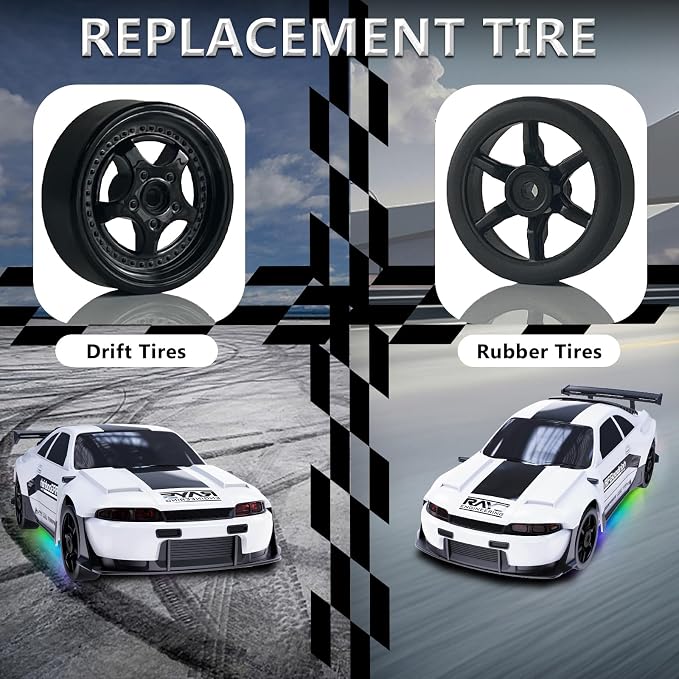 Remote Control Car RC Drift Car 2.4GHz 1:24 4WD 15KM/H High Speed Racing Sport Car with LED Lights Drifting Tire Racing Sport Toy for Adults Boys Girls Kids Gift 2Pcs Rechargeable Batteries