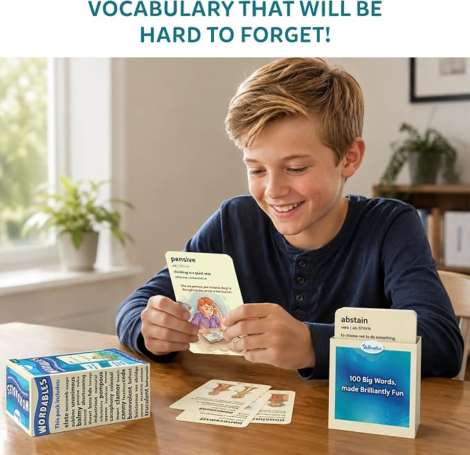 Skillmatics Vocabulary Flash Cards for Kids - Learn 100 Words with Wordplay, Visuals & Soundplay, Educational Gift for Ages 10, 11, 12, & Up, Screen-Free Language Game