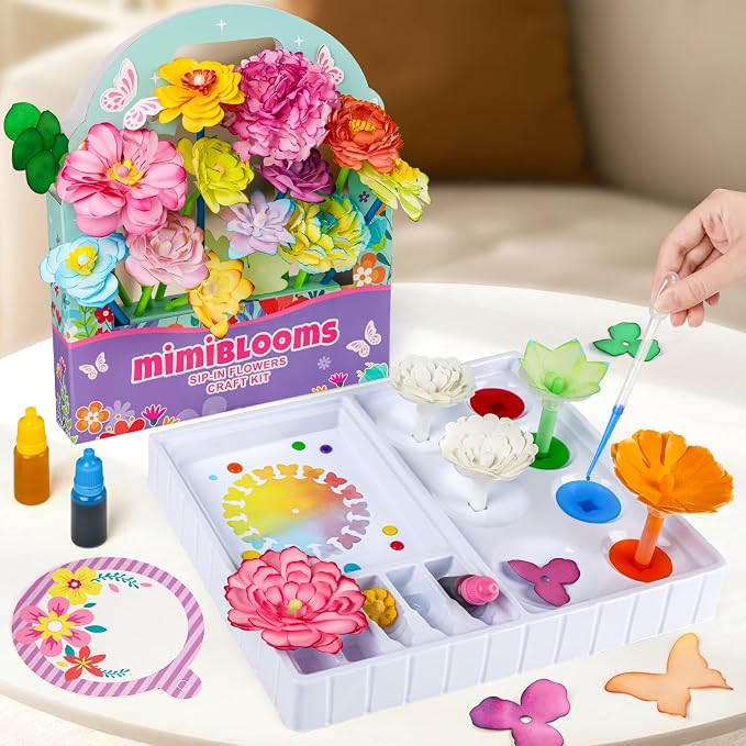 Mimiblooms Paper Flowers Science Kit for Girls, Magic Flower Paper Color Science Dyeing Kit, Arts&Crafts for Kids Age 8-12, Science Experiments Color Changing for Girls 6 7 9 10 11 yr Mother's DayGift