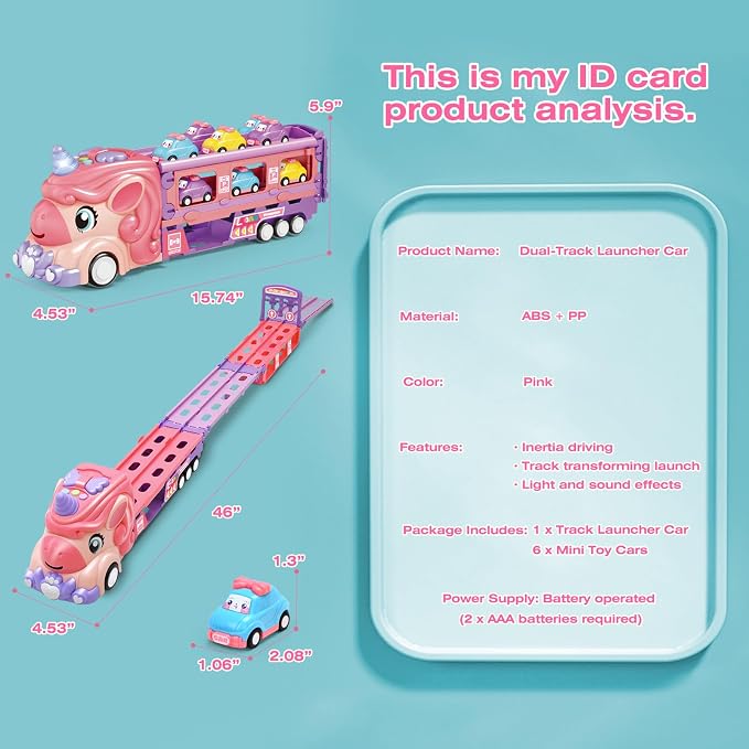 Car Toys for 3 4 5 6 7 Year Old Toddler Girl, Toys Truck & Foldable Race Track Car Toys with Light & Sound, Friction Power Car Toys for Kids Girls Age 3+