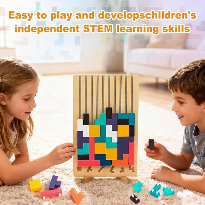 Wooden Montessori Blocks Puzzle for Kids, Russian 3D Colorful Brain Teaser Stacking Toy, STEM Educational Board Game for Toddlers, Ideal Birthday Gift for Boys Girls Ages 3 4 5 6