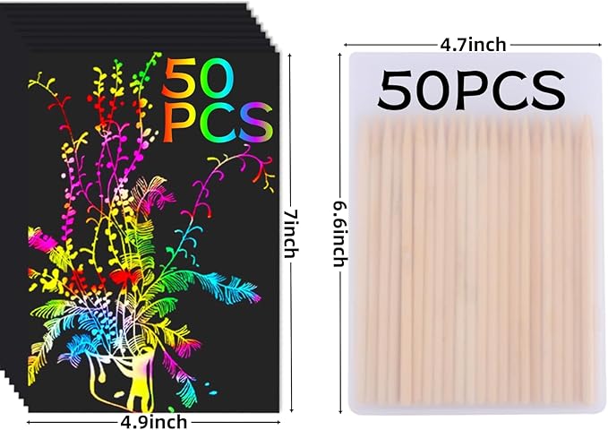 Cityrosy Scratch Art Paper Rainbow Sets for Kids 100 Pcs-Black Magic Scratch Off Craft Set Classroom Supplies Kits for Age 3-12 Kids Party Games Birthday Gifts Easter Basket Stuffers