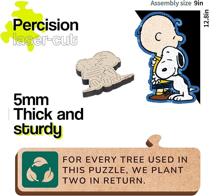 Peanuts Puzzles for Adults – Snoopy Gifts for Women & Children, Charlie Brown Wooden Puzzles, 200 Pieces Unique Shaped Jigsaw Puzzles, 5MM Thick, Officially Licensed – Better Together, 9" x 12.8"