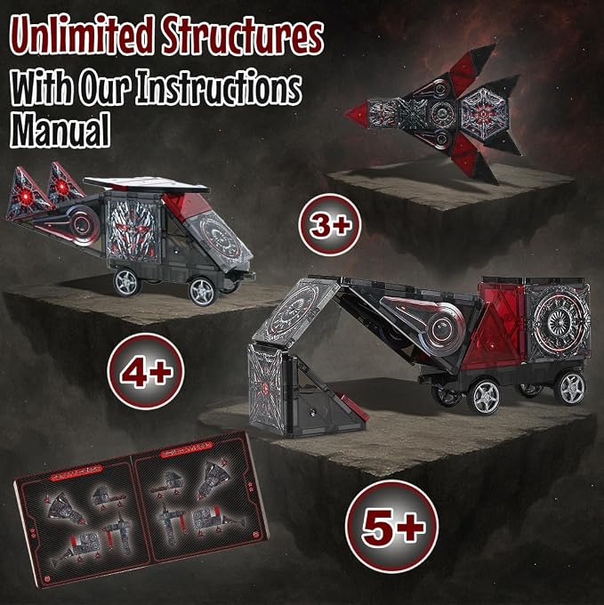 Little Pi ShadowBots Magnetic Tiles 58 PCS | Transform Robot Villain Building Set with Sword & Shield | STEM Toys for Kids Age 3 4 5 6 7 8