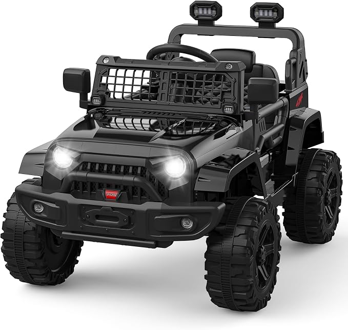 GarveeLife 12V Kids Electric Ride On Truck Car w/Parent Remote Control, Spring Suspension, LED Lights & AUX Port | Outdoor Ride Toy for Boys Girls
