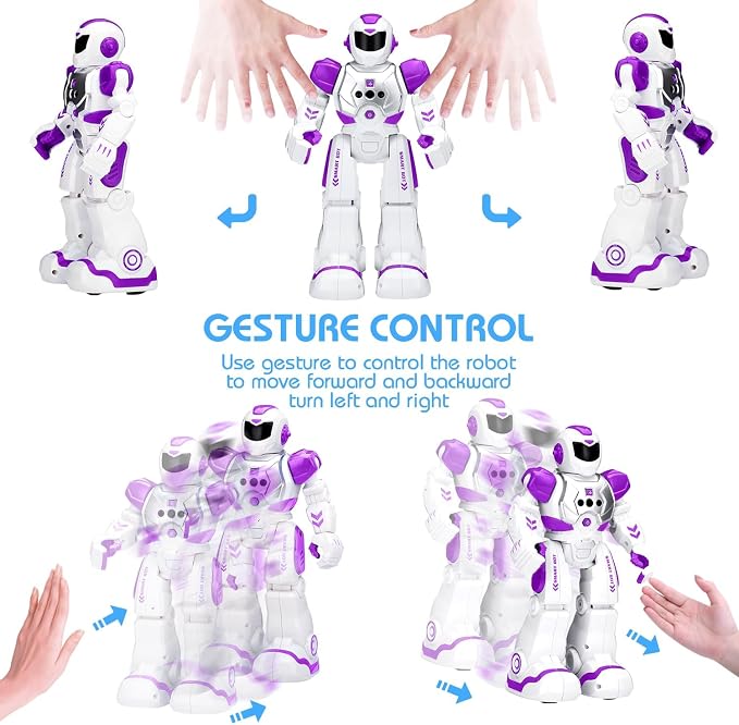KingsDragon Robots Toy for Kids, RC Gesture Sensing Toy, Interactive Walking Singing Dancing Robot Birthday Presents for Boys Girls Age 6 7 8 9 Years Old,Purple