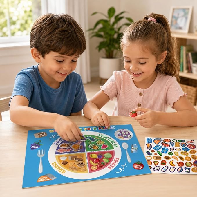 Cinrobiye 24 Set My Plate Food Stickers Preschool Vegetables Fruit Protein Grains Food Diary Early Learning Play Kit My Plate Food Chart Stories Games for Home School Classroom Supplies (Square)