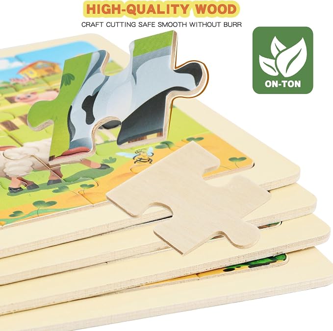 Wooden Puzzles for Kids Ages 4-6, 4 Packs 24 Pcs Wooden Jigsaw Puzzles for Toddlers Ages 3-5, Preschool Educational Puzzle Toys Gifts for 3 4 5 6 Boys Girls