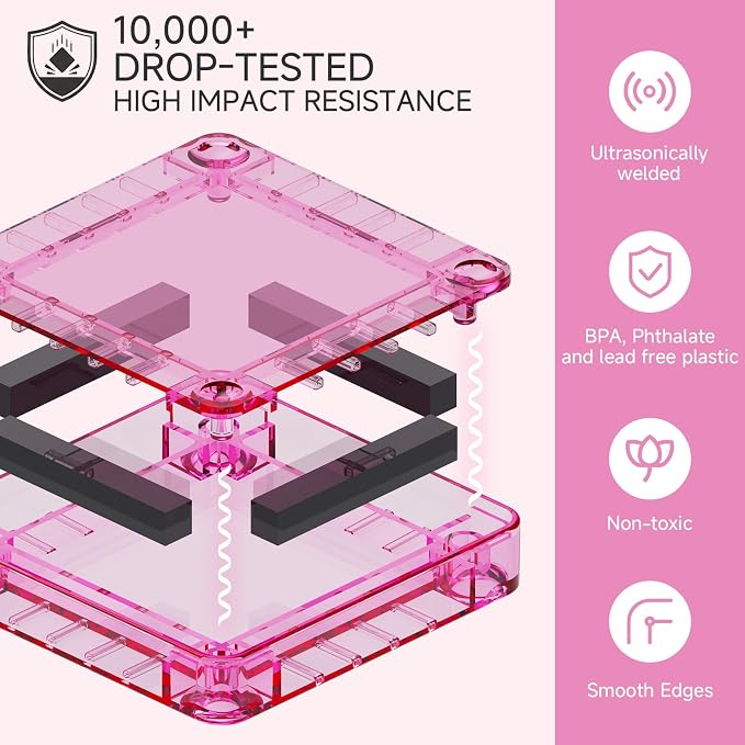 Mini Magnetic Tiles for Girls Travel: 60 PCS Pink Magnet Building Blocks in Tin Box to Stop Crying - 60 Mins Quiet Play 30s Cleanup Toy - Car Airplane Essentials Ages 3-8