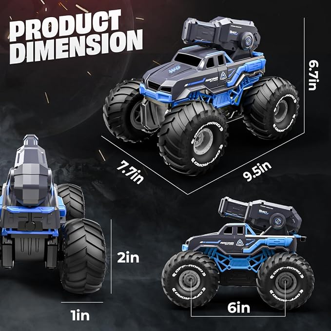BEZGAR Remote Control Monster Truck, RC Boat Amphibious Cars Pickup Monstertruck with Shooting Water Gun - Pool Toys 4WD Waterproof All-terrian Off-Road Vehicles Gifts for Kids Boys Adults
