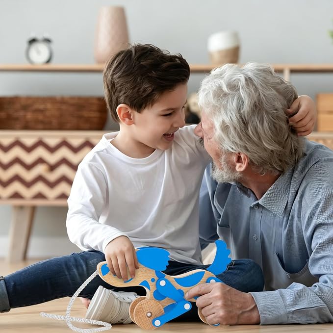 Montessori Toys 1 2 3 4 Years Old Boys Girls Wooden Walking Pull Dog Toy for Baby Toddler, Pull Along Walking Toys, Walk Along Puppy Pull, Wooden Pull & Push Toy (Blue)