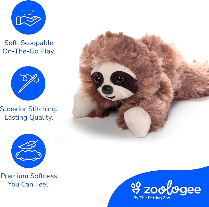 The Petting Zoo Sloth Stuffed Animal Plushie, Gifts for Kids, Scoopz Wildlife Animals, Sloth Plush Toy, 8 inches