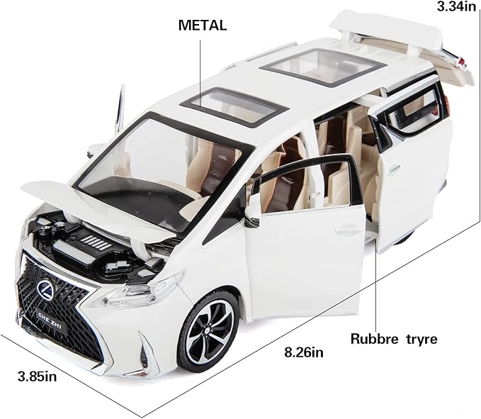 WAKAKAC Alloy Diecast Model Car 1/24 LM300 MPV Pull Back Collectible Toy Car with Light and Sound Toy Vehicle for Kids Children Gift (White)