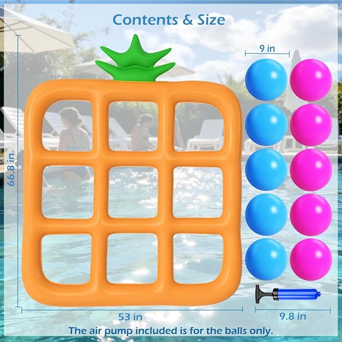 Jasonwell Tic-Tac-Toe Pool Toys Games - Giant Floating Tic Tac Toe Game Float with 10 Balls Pineapple Pool Game Party Toy Floats Yard Field Day Games Outdoor Beach Toys for Adults Teens Kids (Orange)