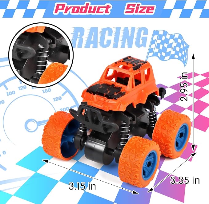 24 Pcs Gift Monster Truck Toys Bulk with Cards for Kids Push and Go Vehicles Pull Back Cars Party Favors School Gifts Exchange Classroom Prizes for Boys Girls