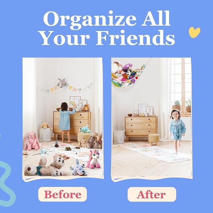 Stuffed Animal Hammock XL 2 Pack | Corner Stuffed Animal Storage & Plushie Net | Extra Large Toy Hammock for Stuffed Animals | Easy Hang, Hardware Included | White Bedroom Decor | by Lilly's Love