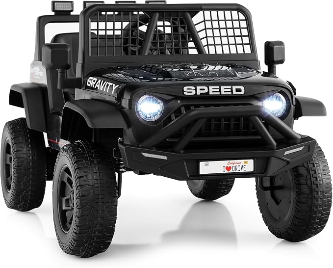 Costzon Ride on Truck, 24V Ride on Toys for Kids, Electric Vehicle with Parent Remote Control, Music, Horn, LED Headlights & Spring Suspension, Kids Car for Boys & Girls Aged 3+ (24V,Black)