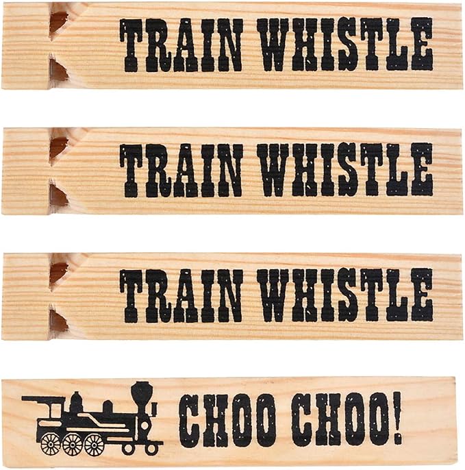 Wooden Train Whistles (Pack of 12) - Wood Train Whistle for Kids, Train Party Favors, Theme Birthday Decorations, Noisemakers, Goodie Bag Filler, Small Game Prizes, Stocking Stuffers