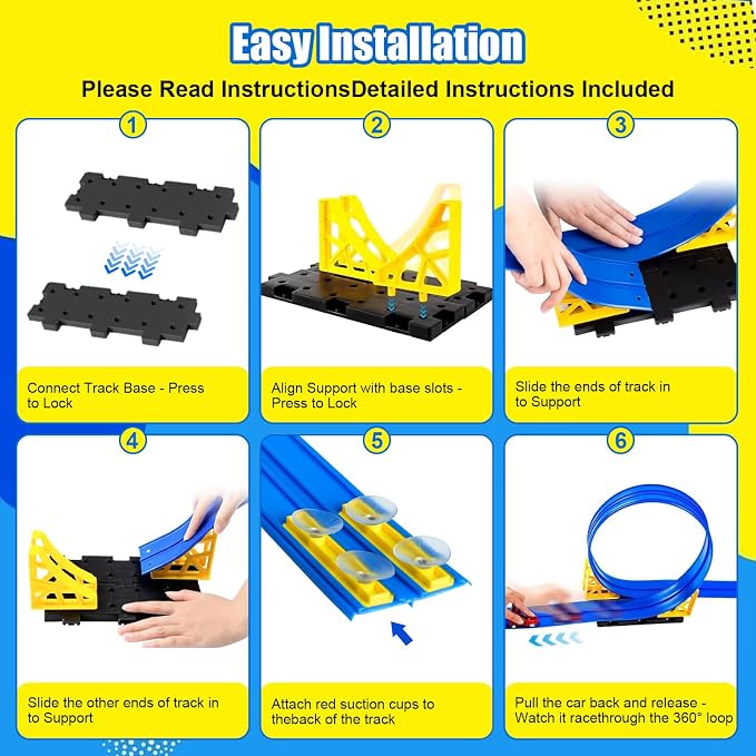15 Ft Flexible Race Track for Kids 3+, Flexible Car Track Race Car Ramp Track Compatible with Hot Wheels and Diecast 1/64th Cars, Portable Rolls Up Race Tracks with Strong Suction Cups (Red)