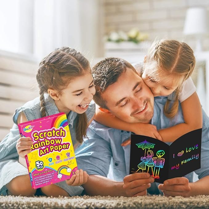 Rainbow Scratch Paper Art for Kids: 50PCS Magic Arts Crafts Gifts Toys for Girls Boys Ages 3-12 Games Activities for Birthday Party Family Day Classroom Prizes Easter Basket Stuffers(Girls)