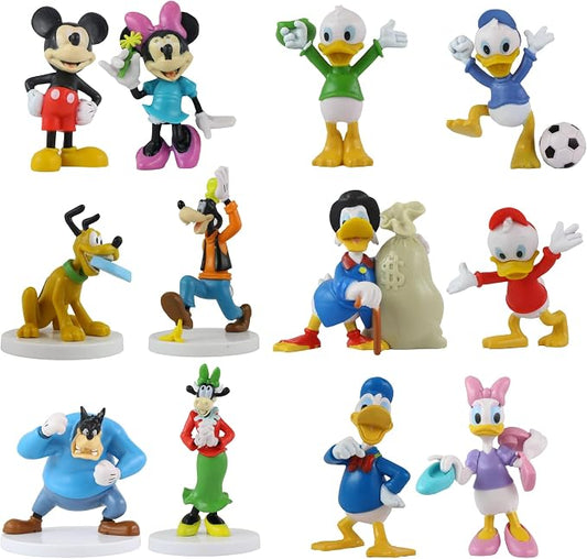 Toptoys2u Bargain Bundles Mickey and Friends 3D Figures - Highly Detailed Collectible Miniature Figures Perfect for Cake Toppers - (Complete Set of 12)