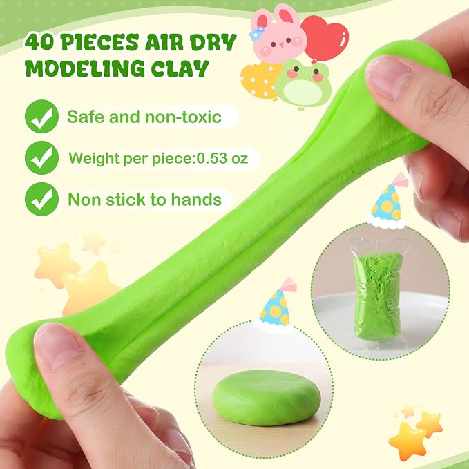 VioraWhite 40 Pcs 21oz Air Dry Clay Bulk Modeling Ultra Lightweight Foam Modeling Clay for Kids Adults DIY Crafts Party Arts and School Project Gifts Supplies(Green)