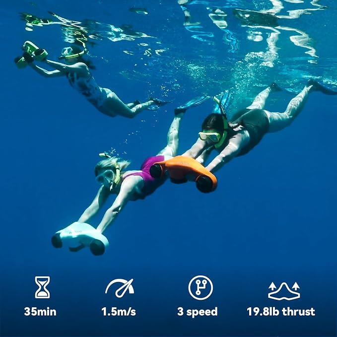 Asiwo Underwater Scooter, Sea Scooter Dual Motors with Action Camera Mount for Kids/Adults, Water Scooter 40M Waterproof for Scuba Diving Snorkeling Pool Sea Adventures