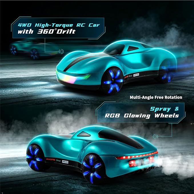 AEROQUEST Gesture Sensing RC Stunt Car with Display Garage | Remote Control Stunt Drift USB-C Charging Light Spray Sound Gesture Sensing Spotrs Birthday Holiday Gifts 2.4GHz 4WD